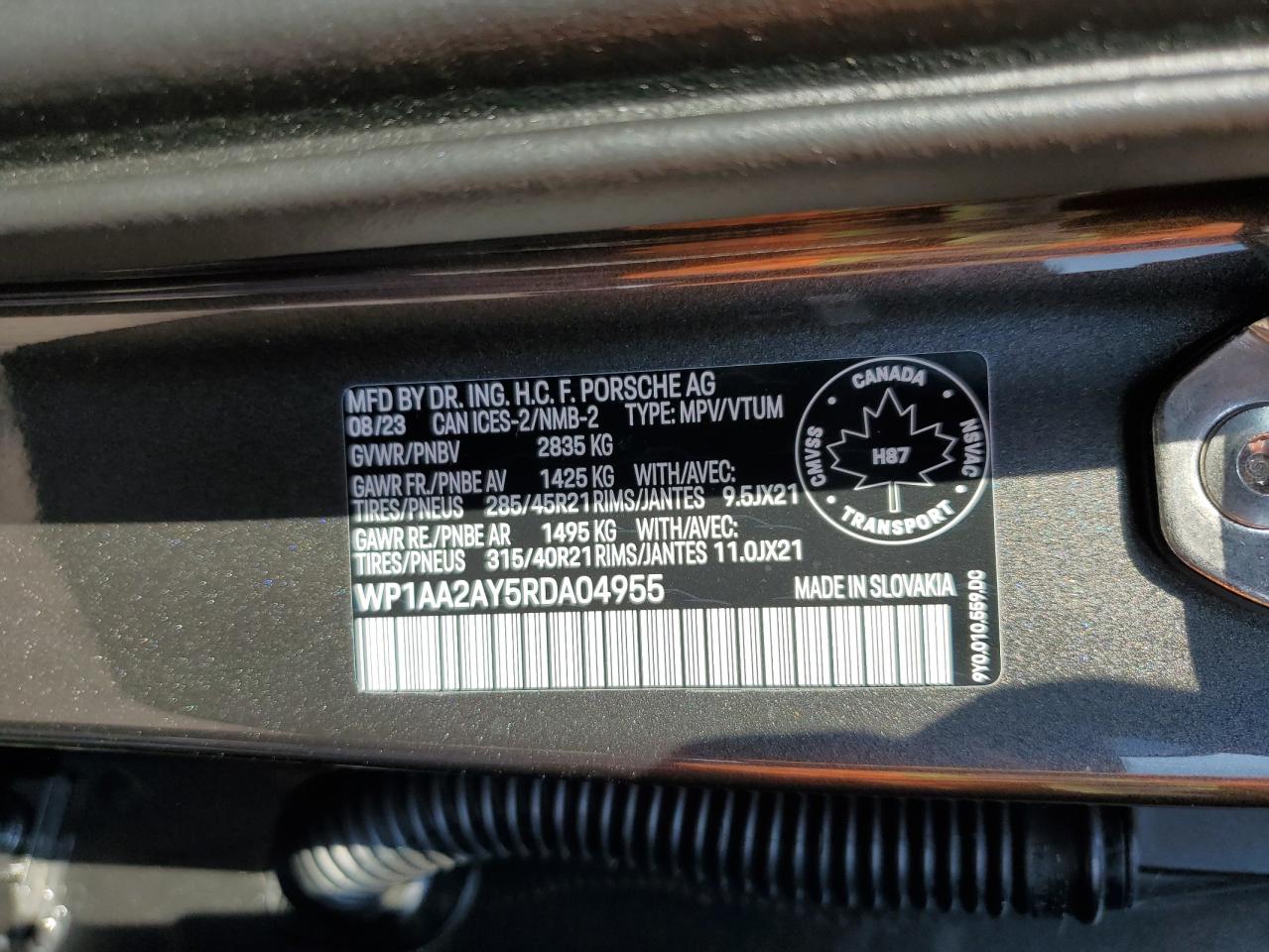 2024 Porsche Cayenne VIN: WP1AA2AY5RDA04955 Lot: 59577245