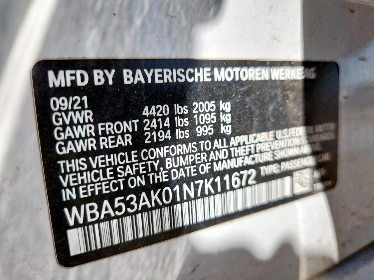 2022 BMW 228I VIN: WBA53AK01N7K11672 Lot: 62038005