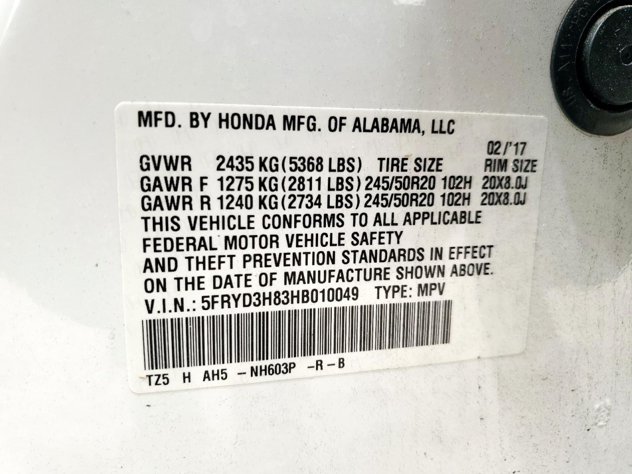 2017 Acura Mdx Advance VIN: 5FRYD3H83HB010049 Lot: 62385925