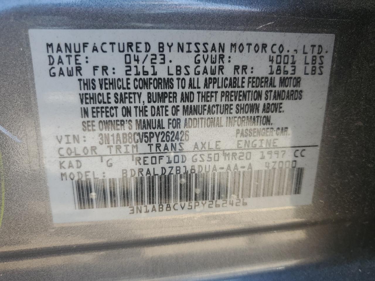 2023 Nissan Sentra Sv VIN: 3N1AB8CV5PY262426 Lot: 62202195