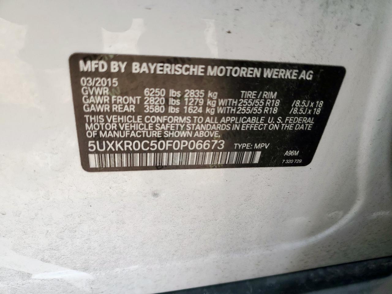 2015 BMW X5 xDrive35I VIN: 5UXKR0C50F0P06673 Lot: 60839575