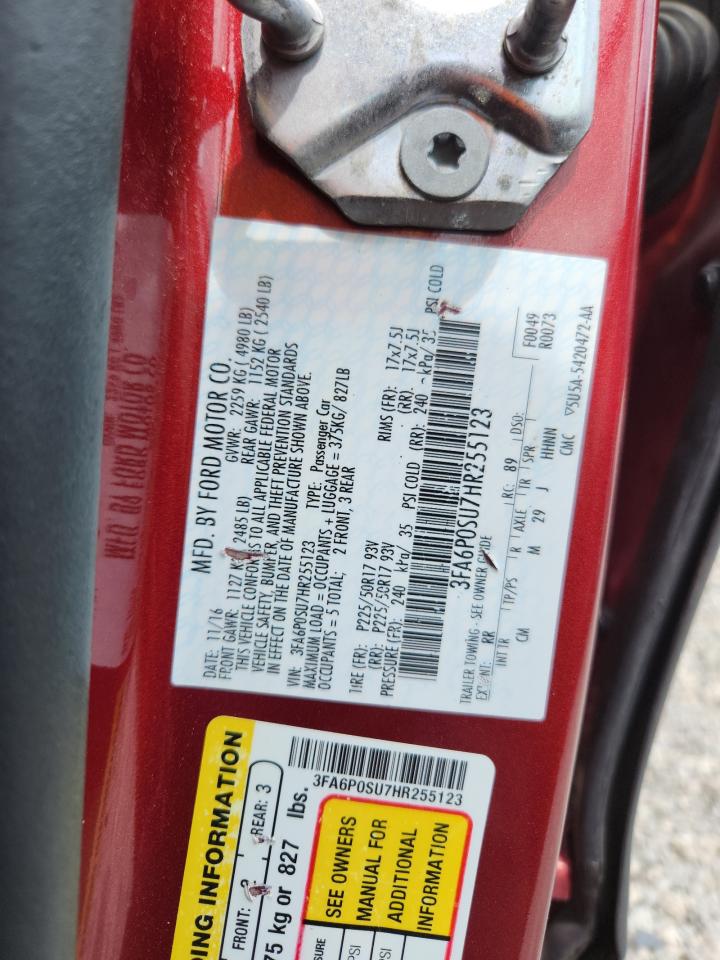 2017 Ford Fusion Titanium Phev VIN: 3FA6P0SU7HR255123 Lot: 62854605