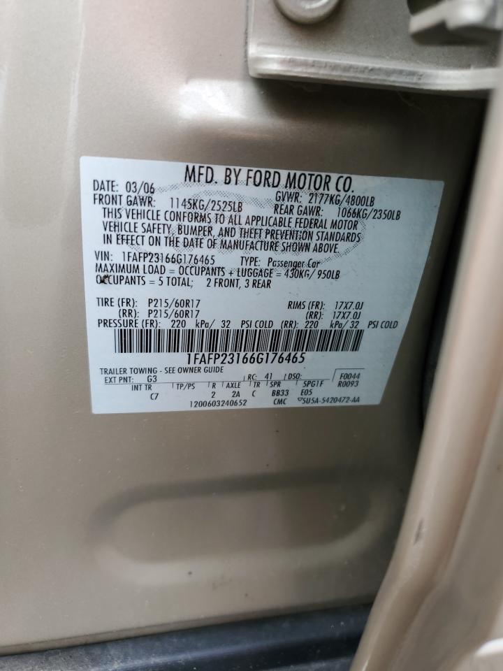 2006 Ford Five Hundred Se VIN: 1FAFP23166G176465 Lot: 58400905