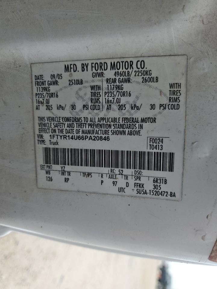 2006 Ford Ranger Super Cab VIN: 1FTYR14U66PA20846 Lot: 63300375