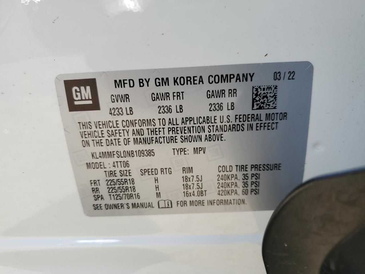 2022 Buick Encore Gx Essence VIN: KL4MMFSL0NB109385 Lot: 62106325