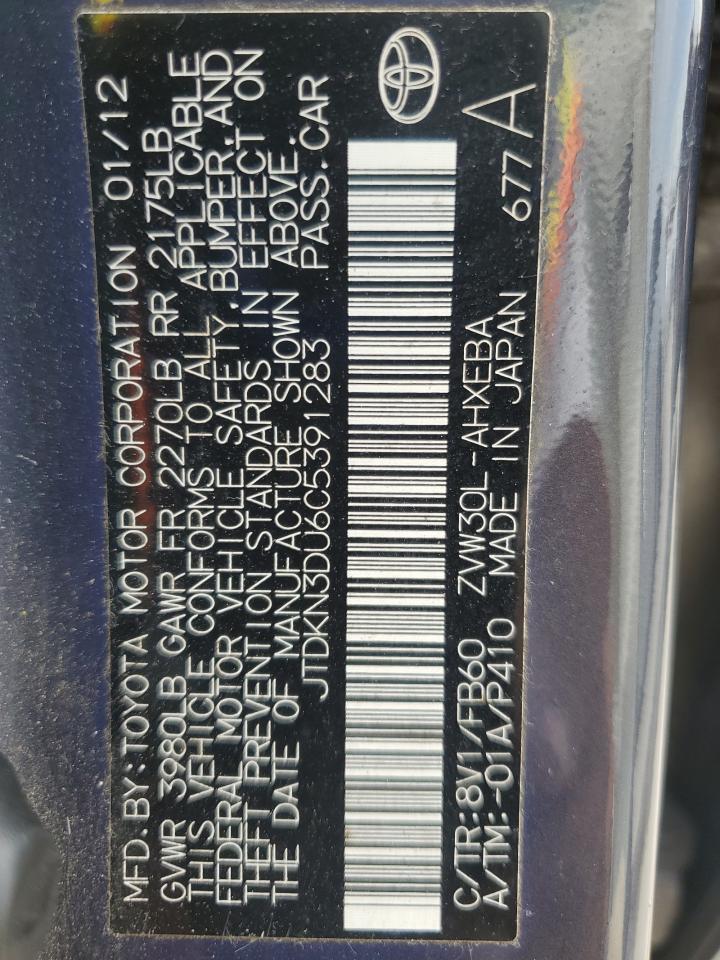 2012 Toyota Prius VIN: JTDKN3DU6C5391283 Lot: 63022115