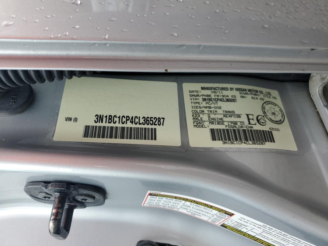 NISSAN VERSA 2012 VIN 3N1BC1CP4CL365287 zdjęcie 13