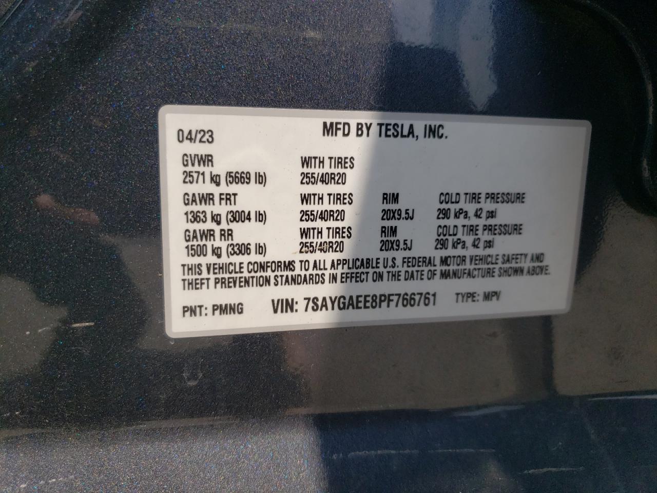 2023 Tesla Model Y VIN: 7SAYGAEE8PF766761 Lot: 60879765