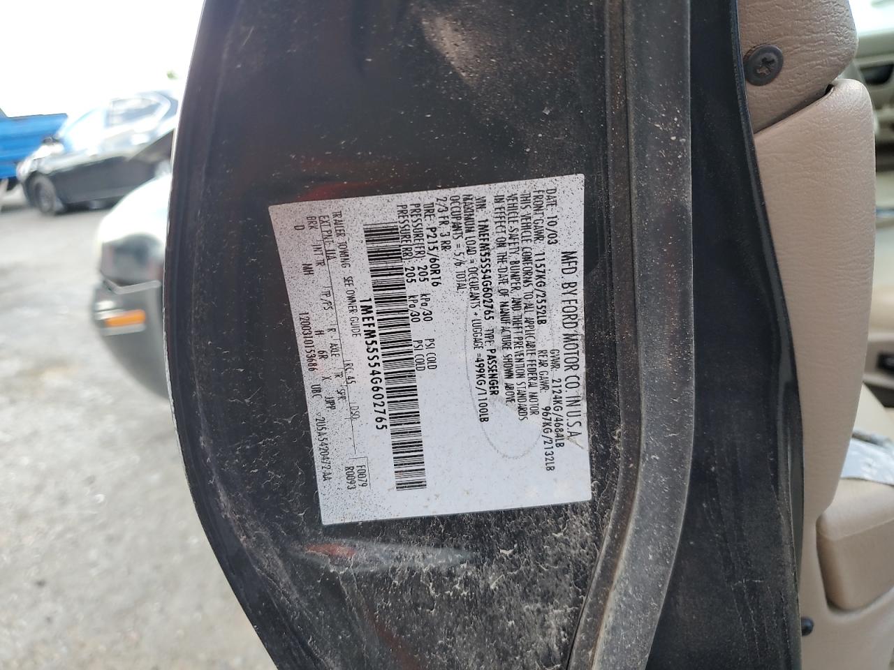 2004 Mercury Sable Ls Premium VIN: 1MEFM55S54G602765 Lot: 62675925