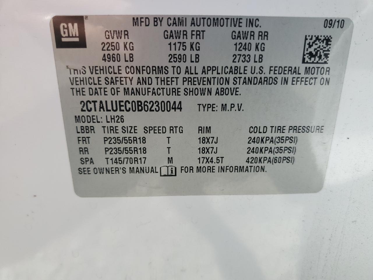 2011 GMC Terrain Slt VIN: 2CTALUEC0B6230044 Lot: 63107105