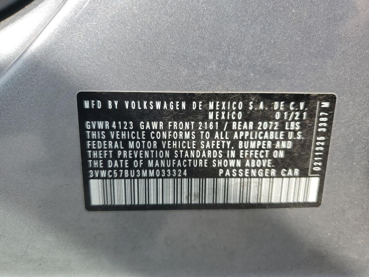 2021 Volkswagen Jetta S VIN: 3VWC57BU3MM033324 Lot: 61449235