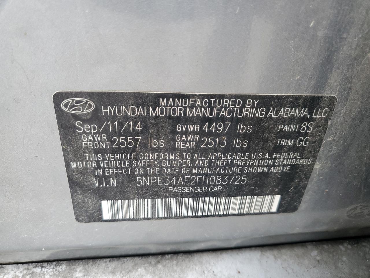 2015 Hyundai Sonata Sport VIN: 5NPE34AF2FH083725 Lot: 61185225