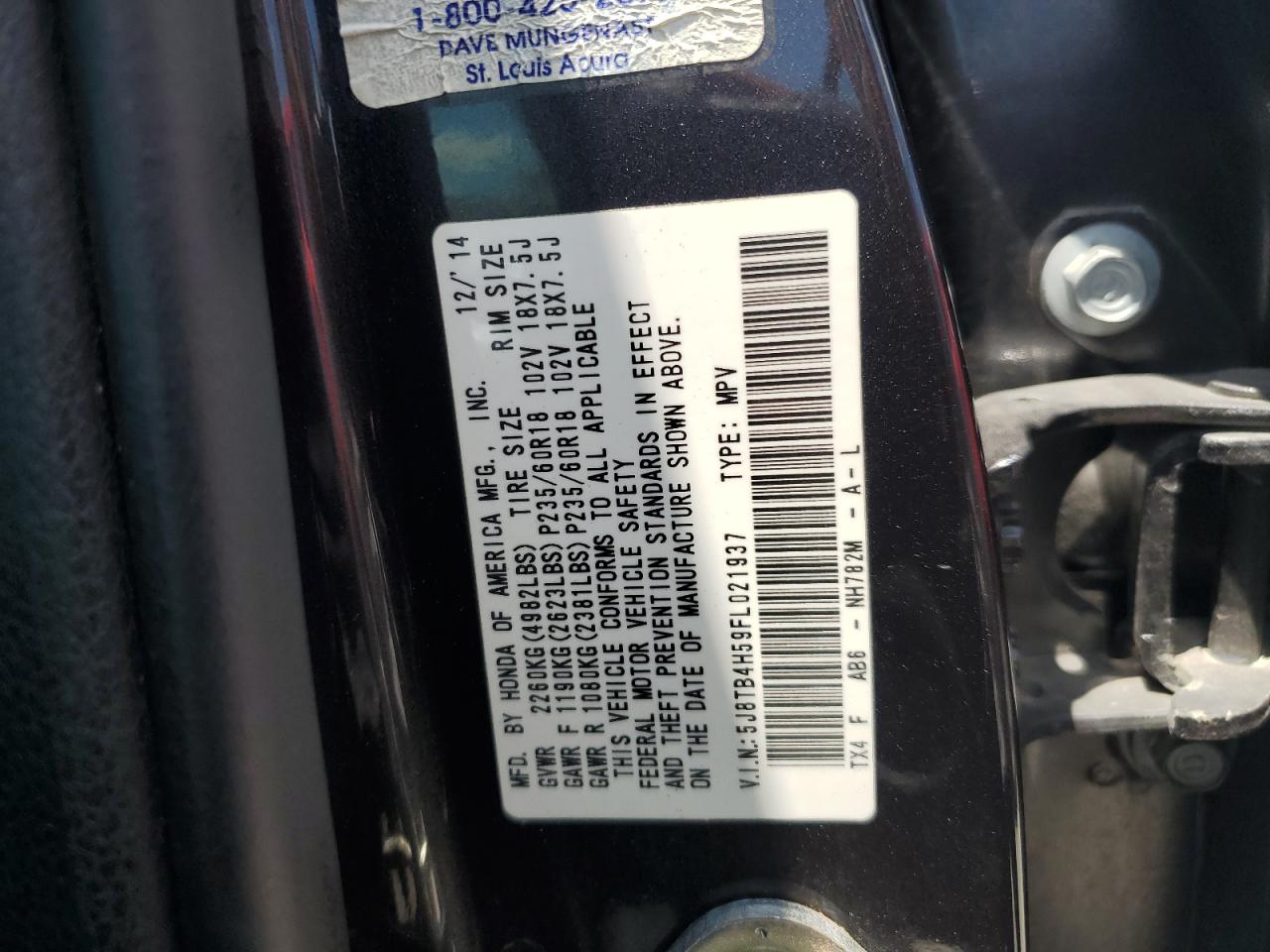 2015 Acura Rdx Technology VIN: 5J8TB4H59FL021937 Lot: 60821835