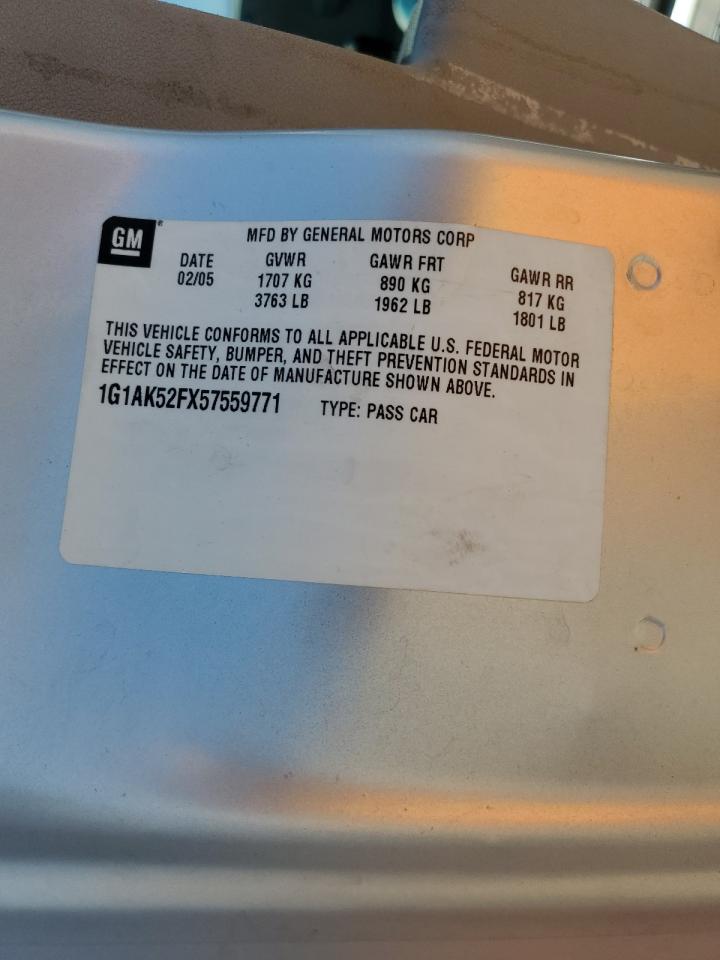 2005 Chevrolet Cobalt VIN: 1G1AK52FX57559771 Lot: 62962535