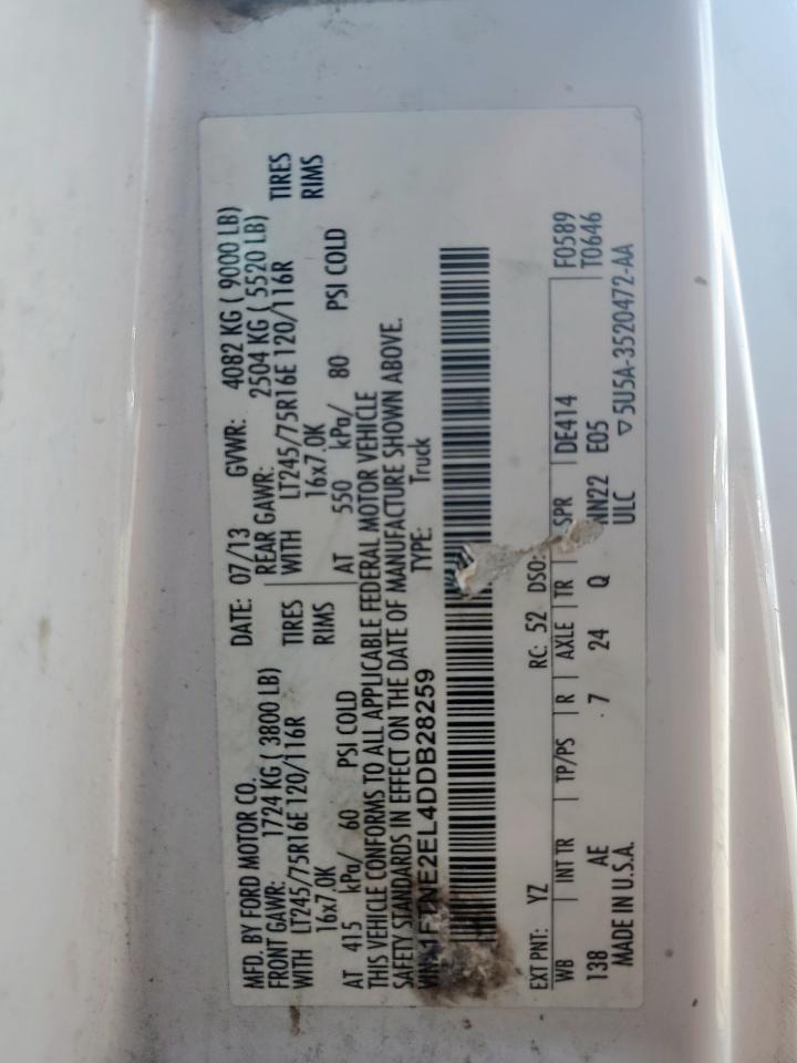 2013 Ford Econoline E250 Van VIN: 1FTNE2EL4DDB28259 Lot: 61208275