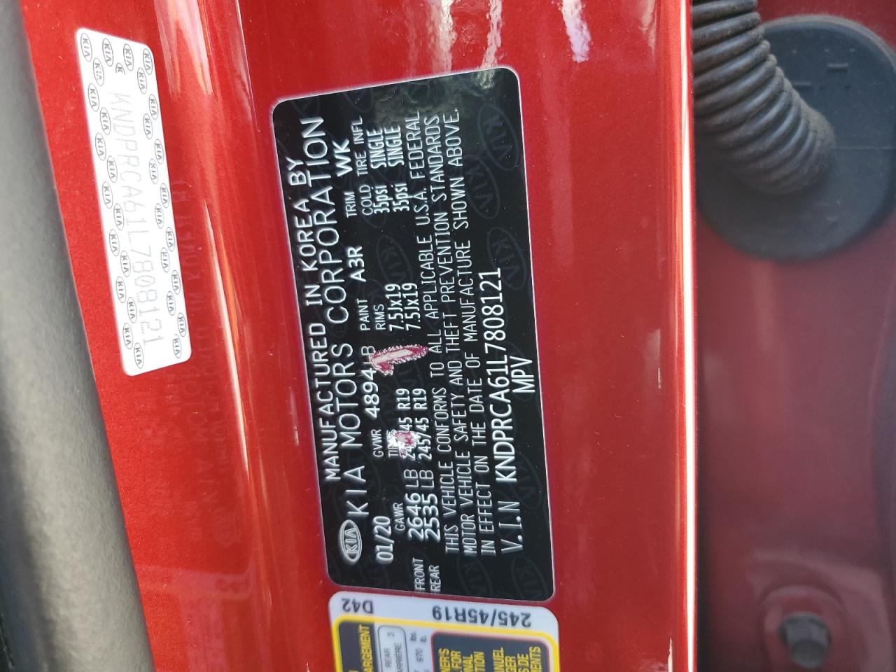 2020 Kia Sportage Sx VIN: KNDPRCA61L7808121 Lot: 62609655