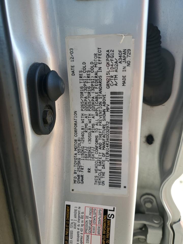 2004 Toyota 4Runner Sr5 VIN: JTEBU14R340032972 Lot: 60926375