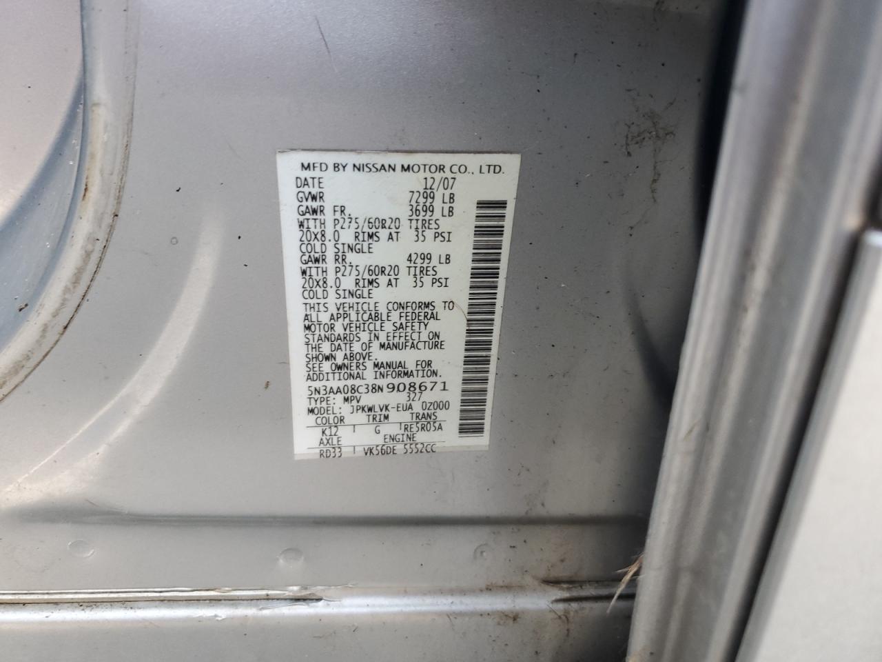 2008 Infiniti Qx56 VIN: 5N3AA08C38N908671 Lot: 62645375