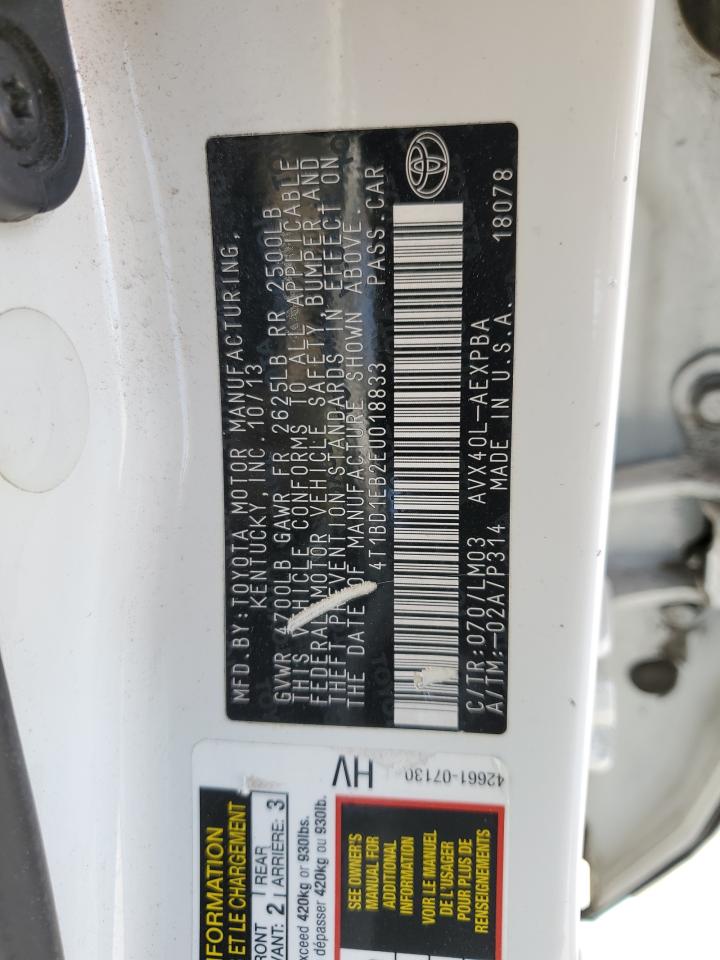 2014 Toyota Avalon Hybrid VIN: 4T1BD1EB2EU018833 Lot: 62932325