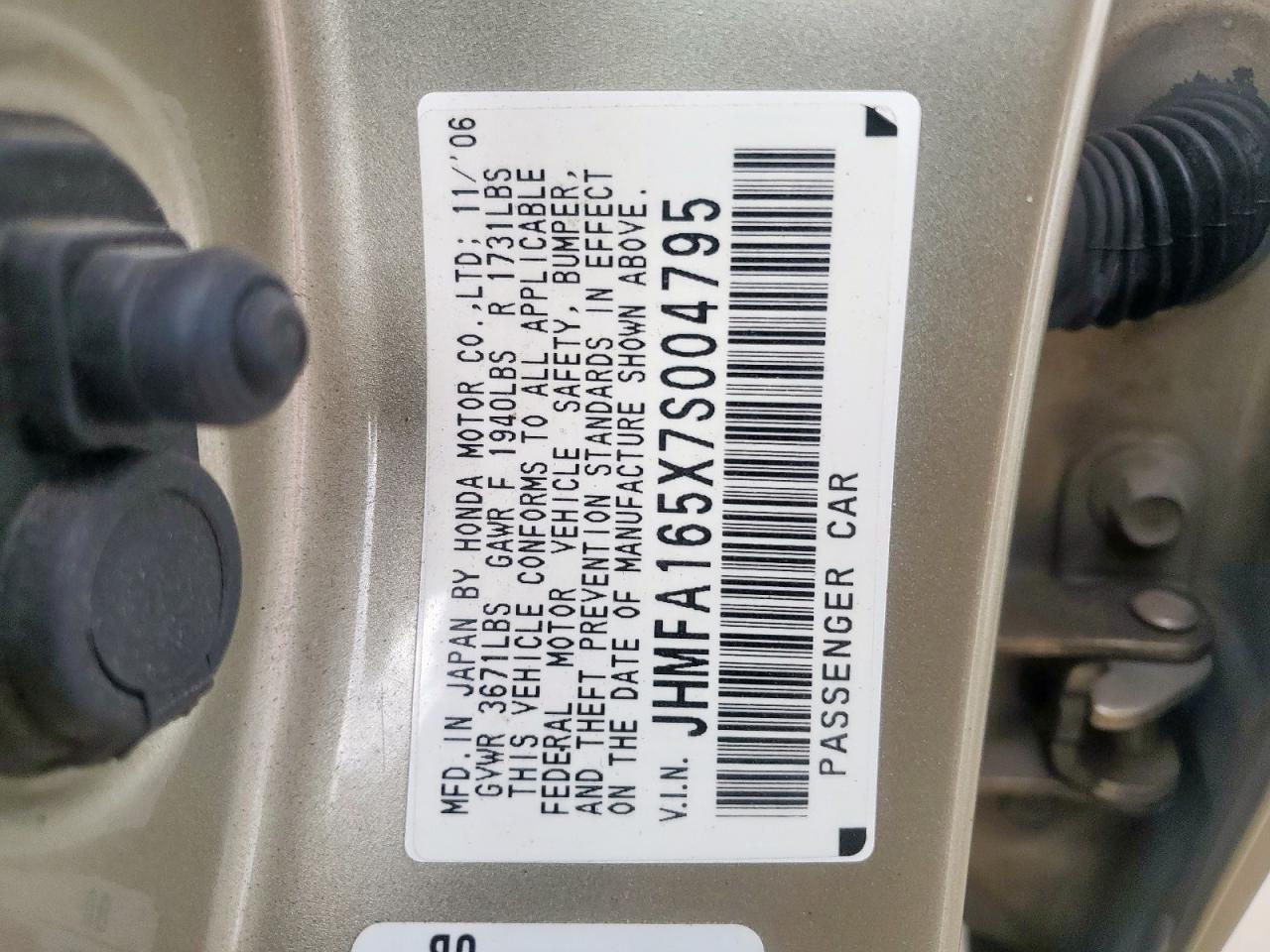 2007 Honda Civic Lx VIN: JHMFA165X7S004795 Lot: 62289535