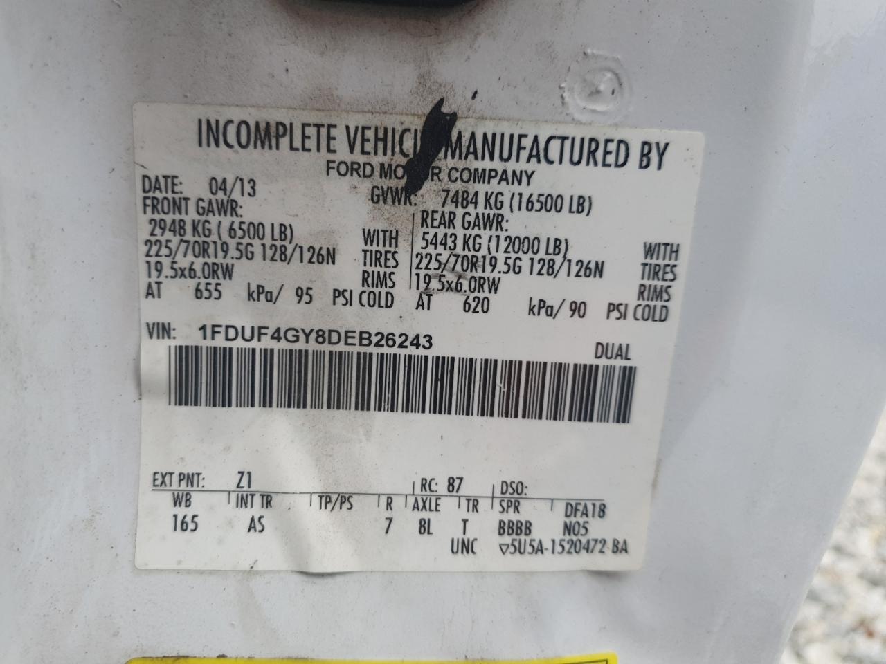 2013 Ford F450 Super Duty VIN: 1FDUF4GY8DEB26243 Lot: 61361905