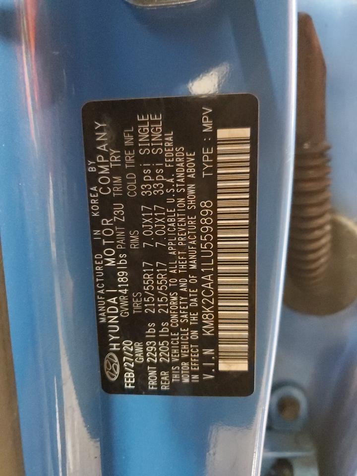 2020 Hyundai Kona Sel VIN: KM8K2CAA1LU559898 Lot: 60712345