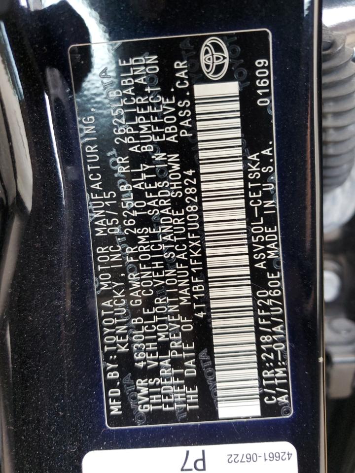 2015 Toyota Camry Le VIN: 4T1BF1FKXFU082824 Lot: 60105075