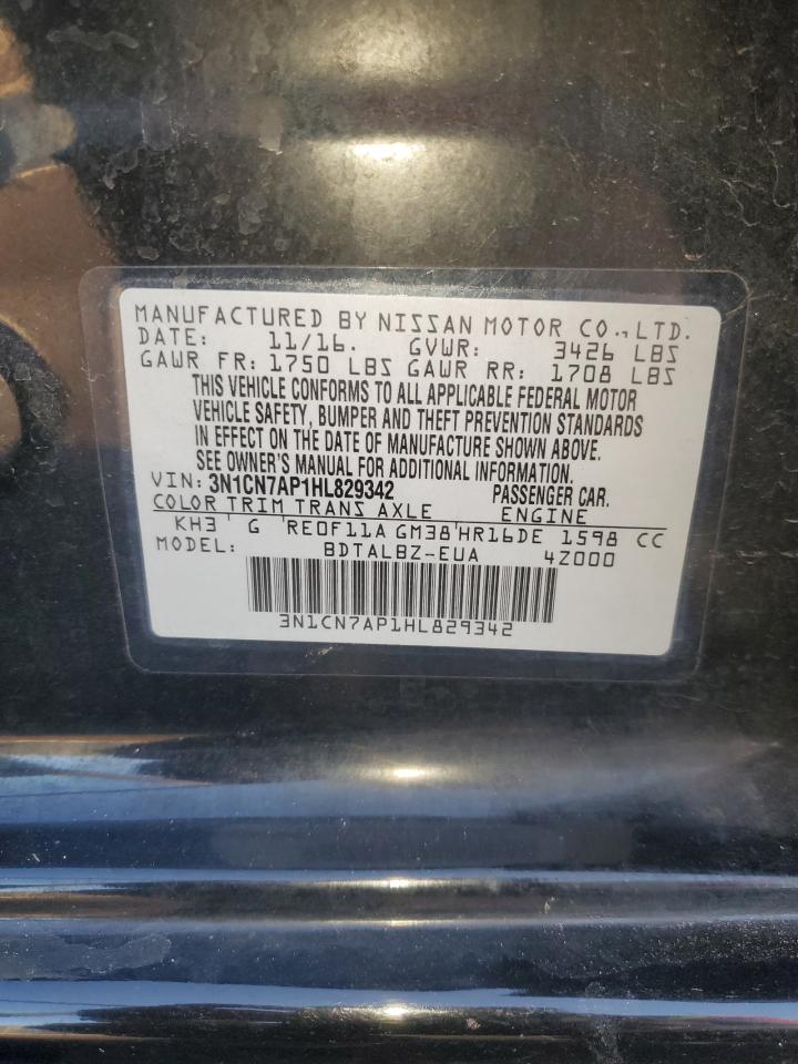 2017 Nissan Versa S VIN: 3N1CN7AP1HL829342 Lot: 63153555