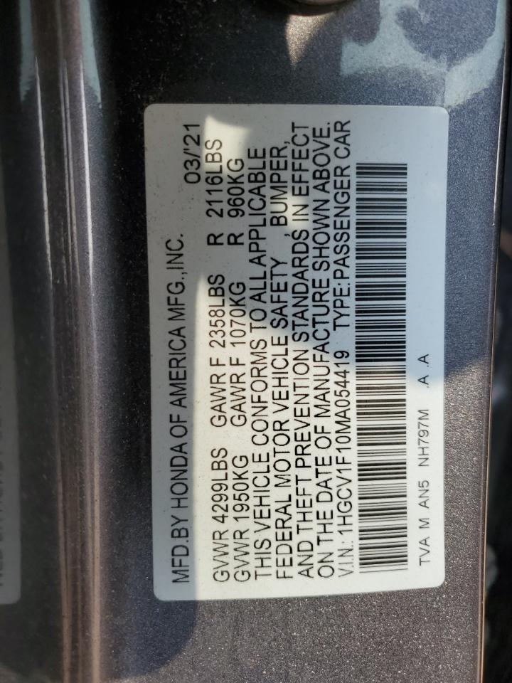 2021 Honda Accord Lx VIN: 1HGCV1F10MA054419 Lot: 59556035