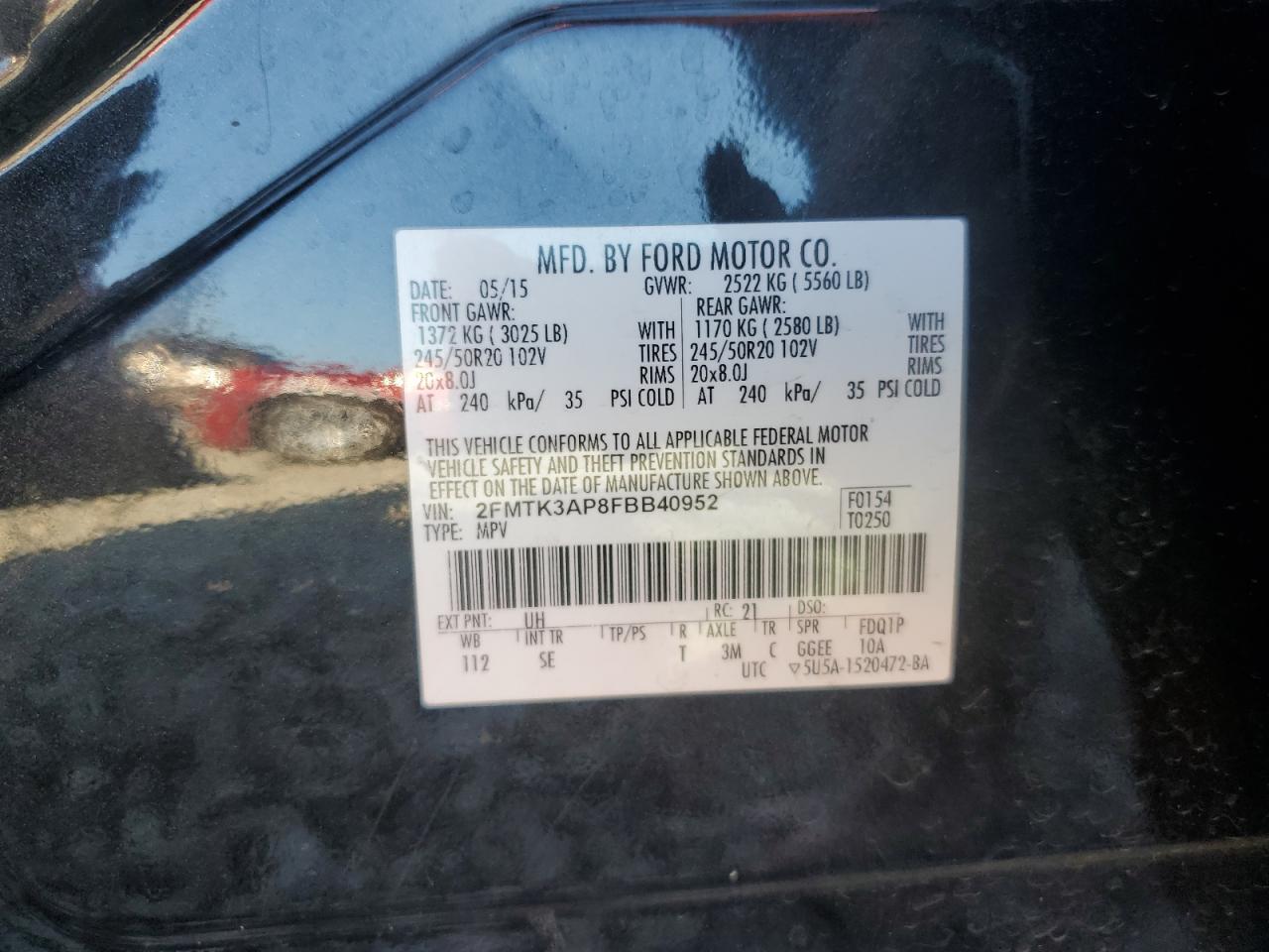 2015 Ford Edge Sport VIN: 2FMTK3AP8FBB40952 Lot: 62192465