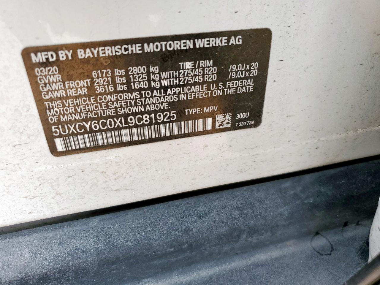 2020 BMW X6 xDrive40I VIN: 5UXCY6C0XL9C81925 Lot: 61986185