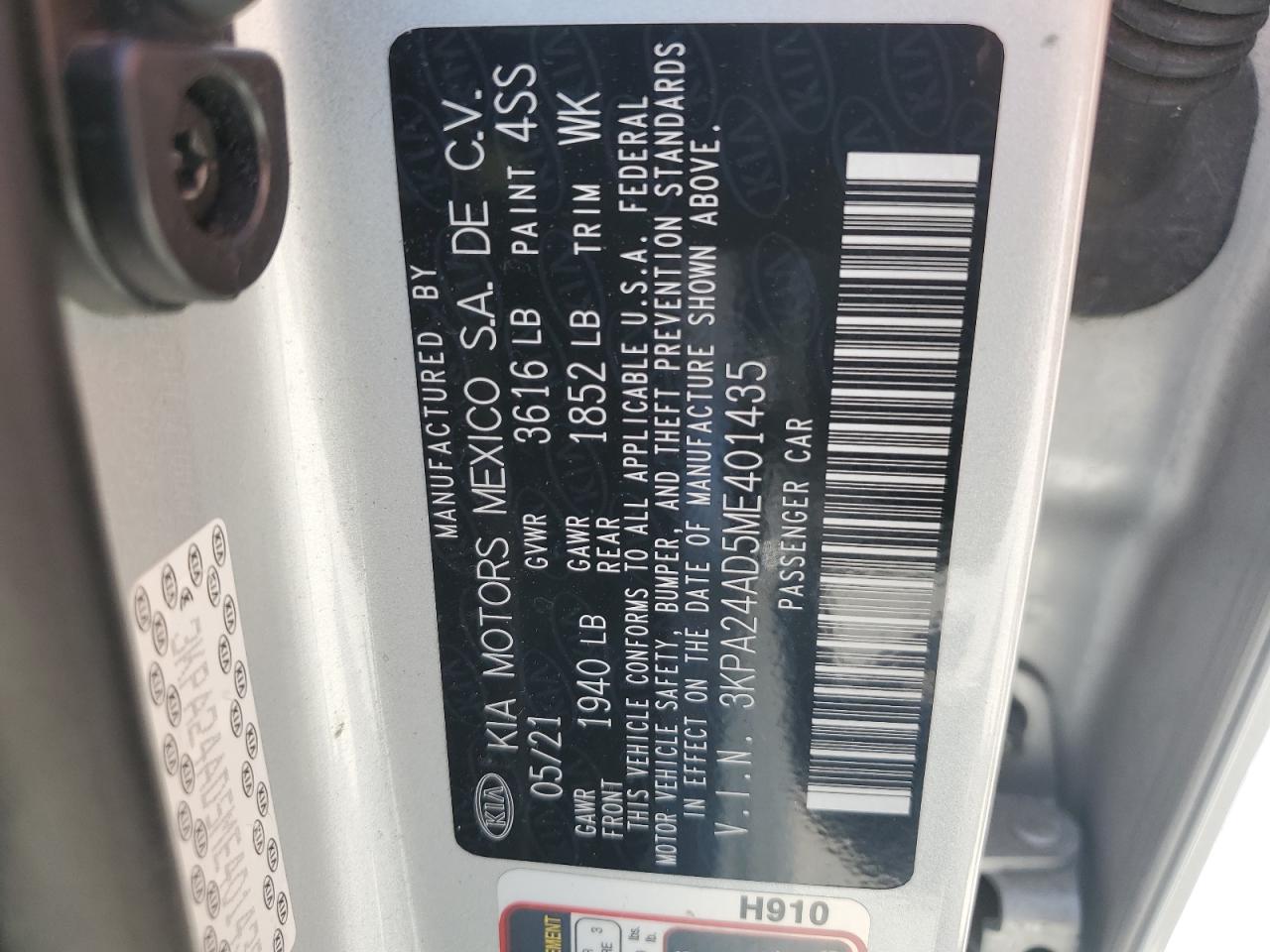 2021 Kia Rio Lx VIN: 3KPA24AD5ME401435 Lot: 62635495
