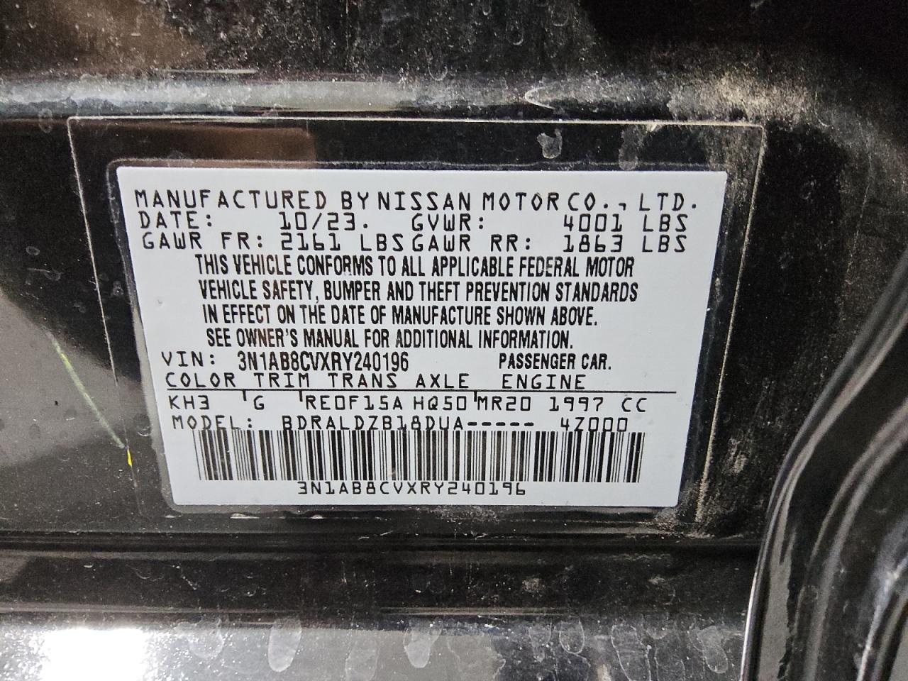 2024 Nissan Sentra Sv VIN: 3N1AB8CVXRY240196 Lot: 63112475