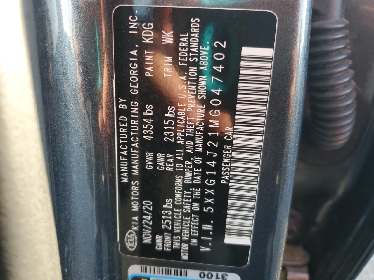 2021 Kia K5 Lxs VIN: 5XXG14J21MG047402 Lot: 61582915