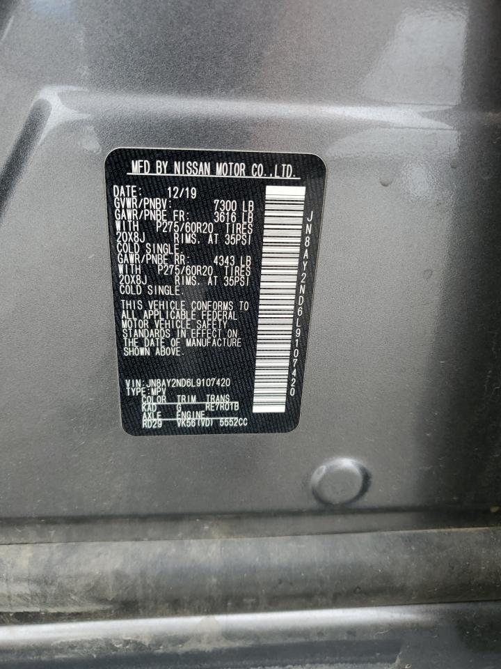 2020 Nissan Armada Sv VIN: JN8AY2ND6L9107420 Lot: 58562785