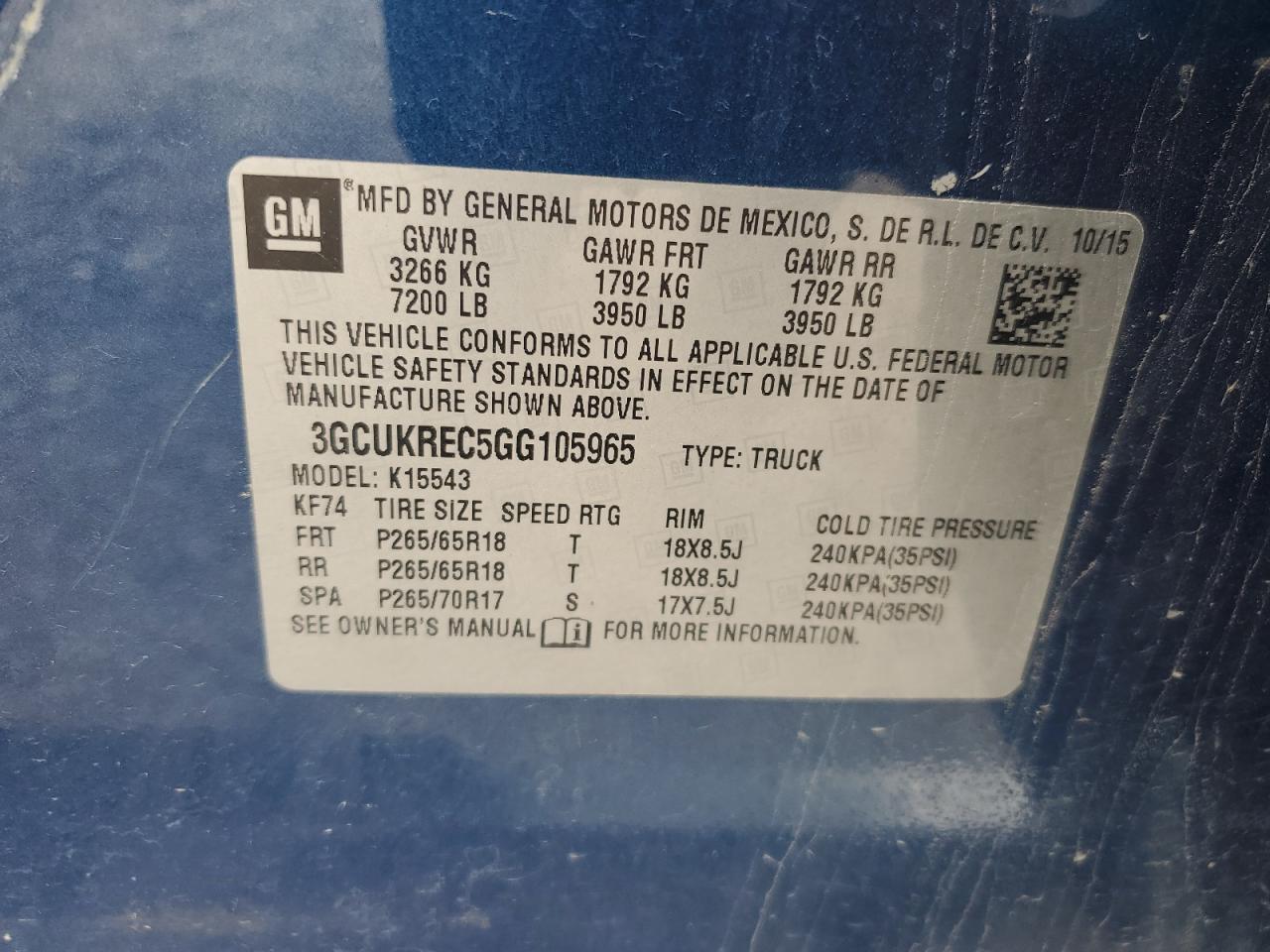 2016 Chevrolet Silverado K1500 Lt VIN: 3GCUKREC5GG105965 Lot: 62115375
