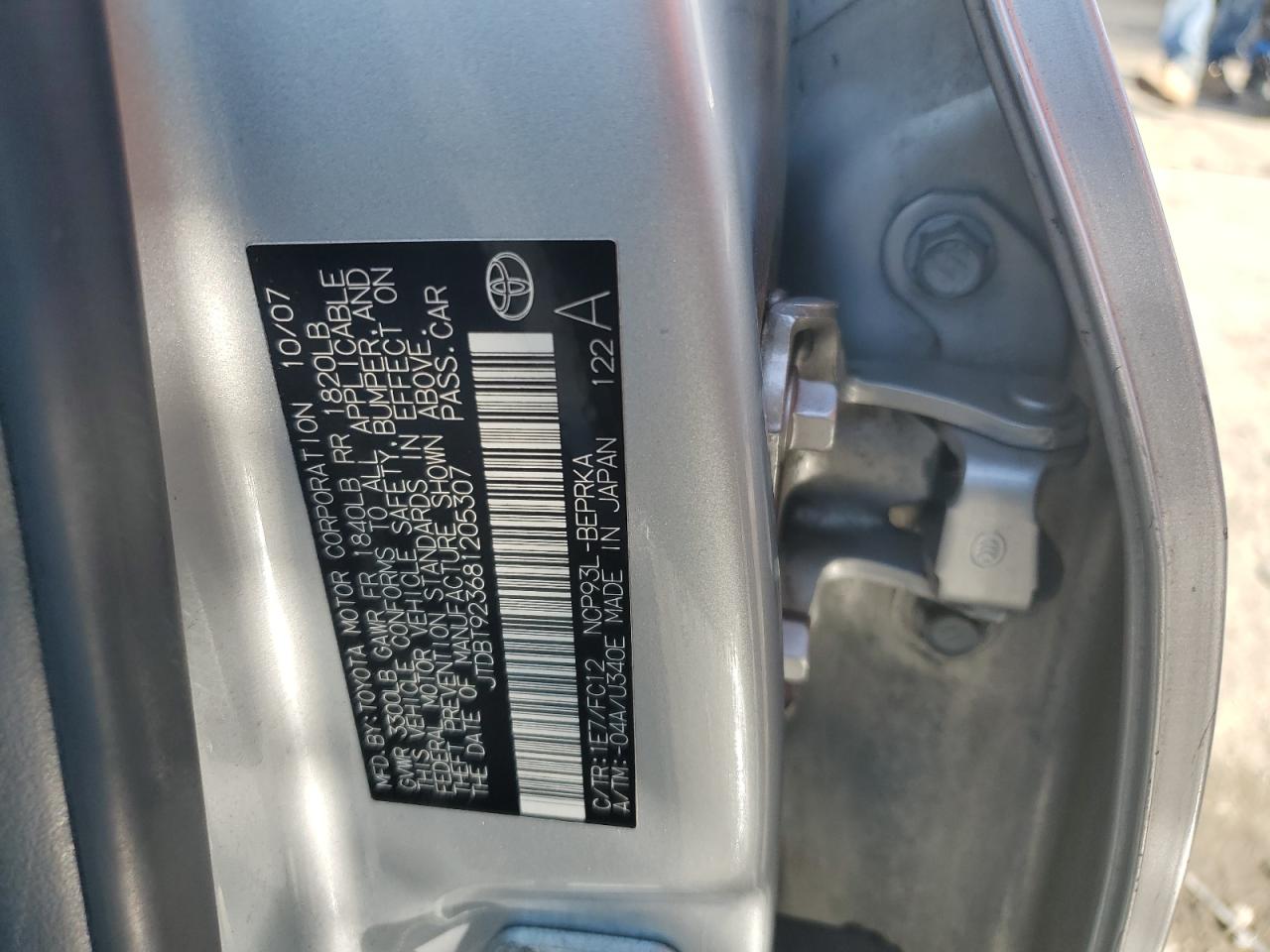 2008 Toyota Yaris VIN: JTDBT923681205307 Lot: 60870915
