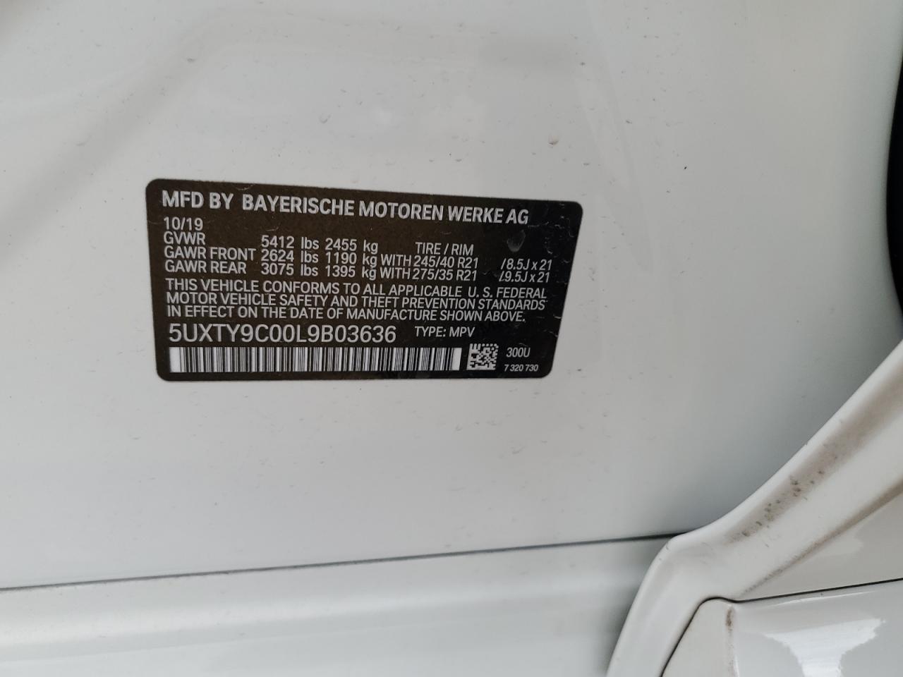 2020 BMW X3 xDrivem40I VIN: 5UXTY9C00L9B03636 Lot: 62193405