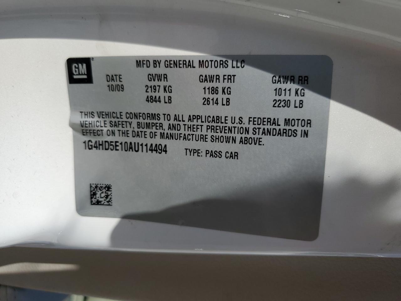 2010 Buick Lucerne Cxl VIN: 1G4HD5E10AU114494 Lot: 62086915