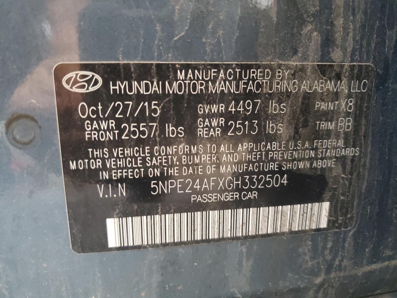 2016 Hyundai Sonata Se VIN: 5NPE24AFXGH332504 Lot: 60829115