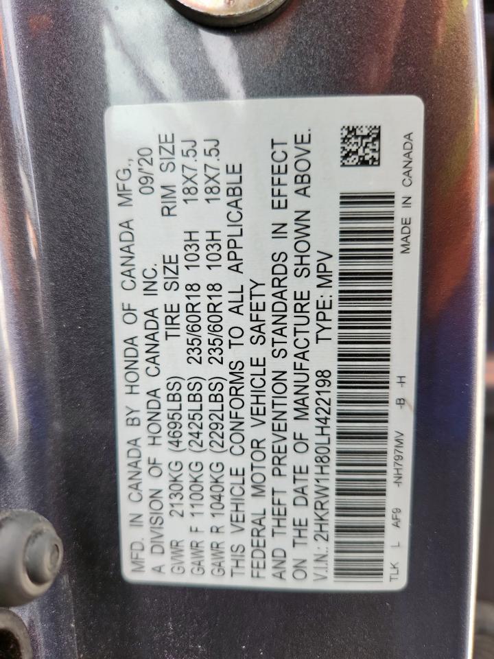 2020 Honda Cr-V Exl VIN: 2HKRW1H80LH422198 Lot: 61542605