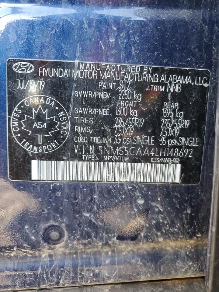 2020 Hyundai Santa Fe Limited VIN: 5NMS5CAA4LH148692 Lot: 62874835