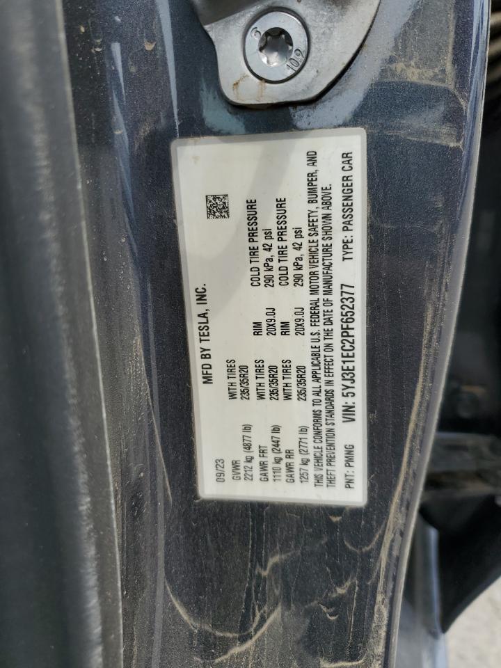 2023 Tesla Model 3 VIN: 5YJ3E1EC2PF652377 Lot: 62183255