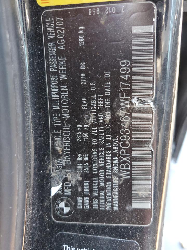 2007 BMW X3 3.0Si VIN: WBXPC93467WF17499 Lot: 61567555