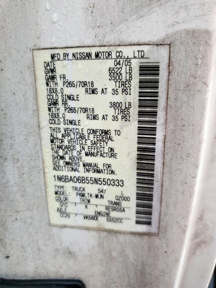 2005 Nissan Titan Xe VIN: 1N6BA06B55N550333 Lot: 62938185