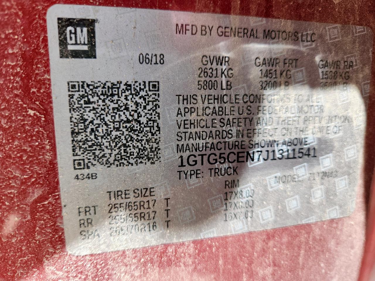 2018 GMC Canyon Sle VIN: 1GTG5CEN7J1311541 Lot: 60136205