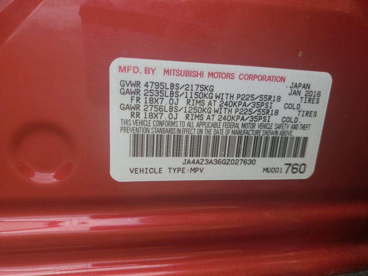 2016 Mitsubishi Outlander Se VIN: JA4AZ3A36GZ027630 Lot: 62573545