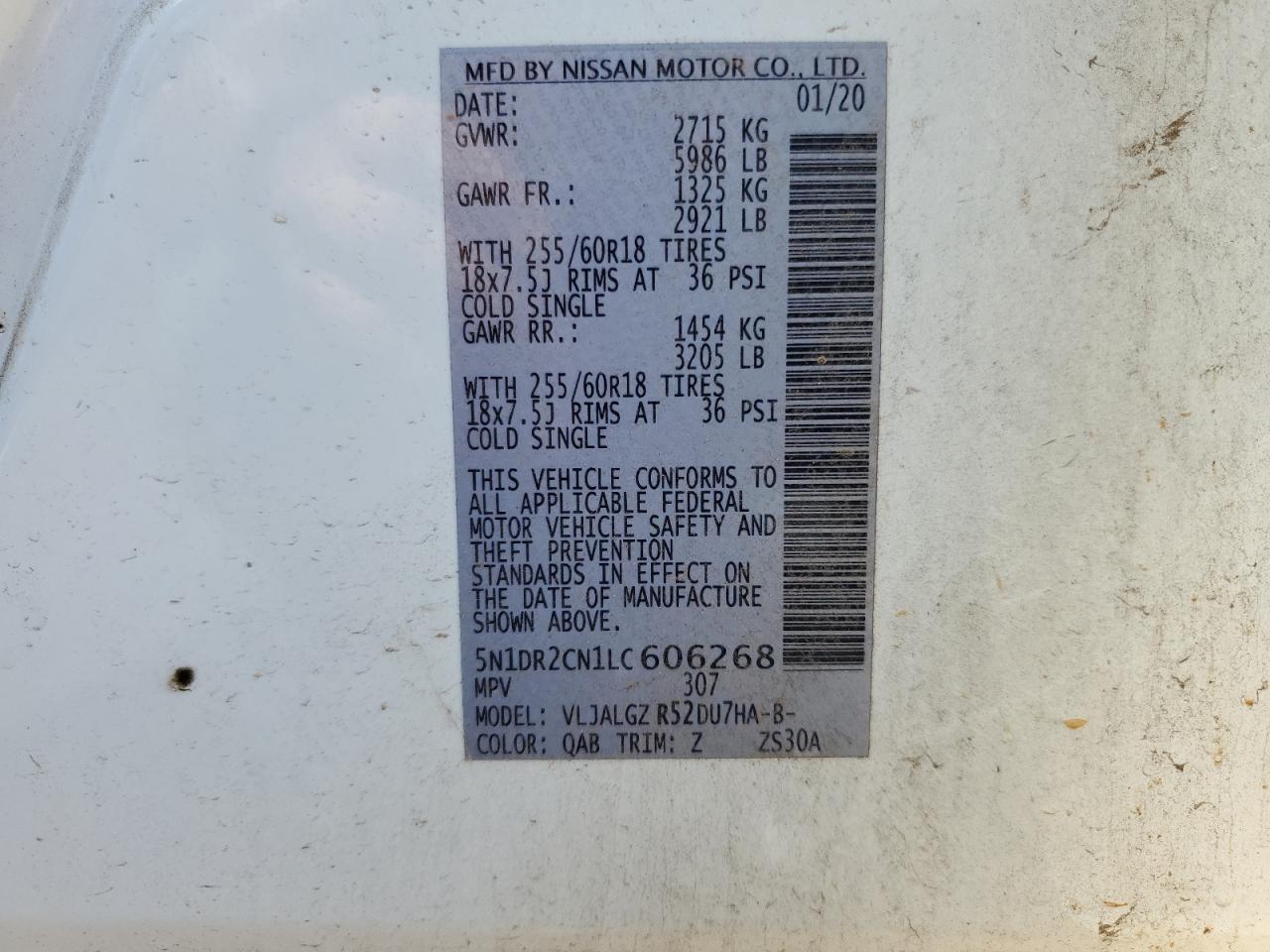 2020 Nissan Pathfinder Sl VIN: 5N1DR2CN1LC606268 Lot: 61844935