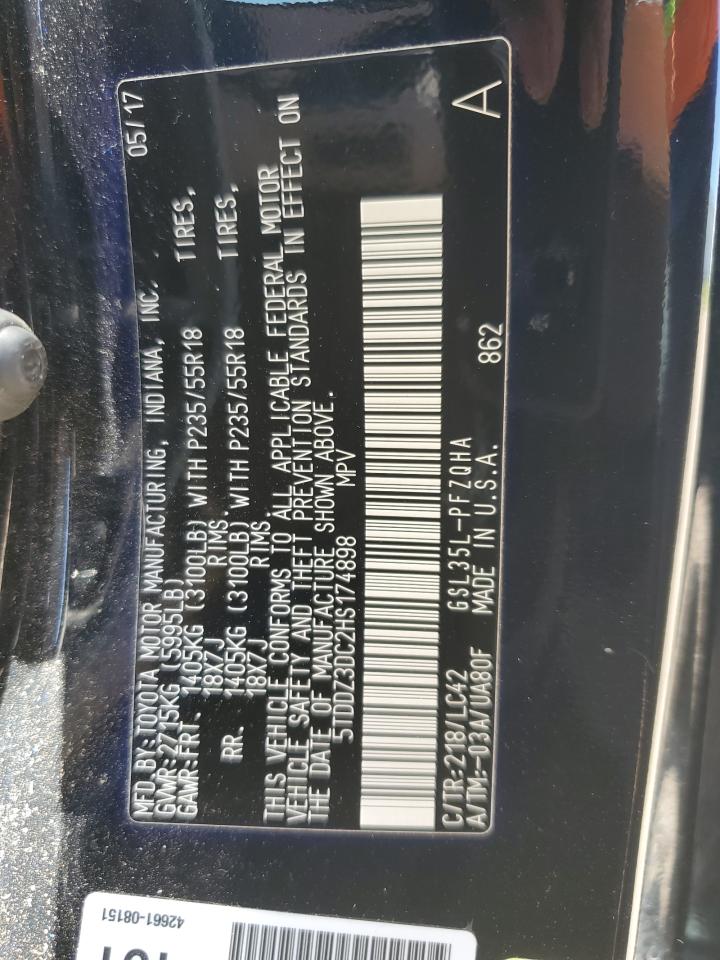 2017 Toyota Sienna Xle VIN: 5TDDZ3DC2HS174898 Lot: 62828685