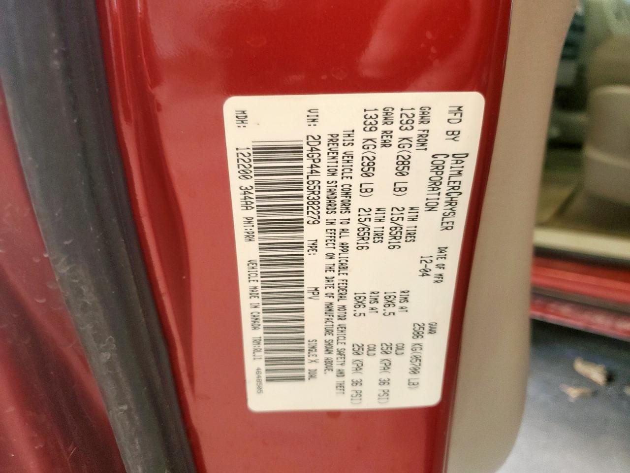 2005 Dodge Grand Caravan Sxt VIN: 2D4GP44L65R382279 Lot: 57348225